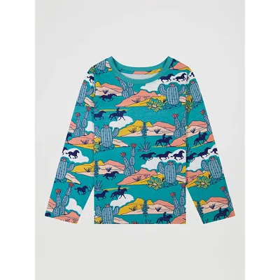 Wrangler Kids' Girl's Long Sleeve Cowgirl Graphic Tee In Turquoise In Blue