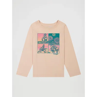 Wrangler Kids' Girl's Long Sleeve Horse Portrait Graphic Tee In Pink In Neutral