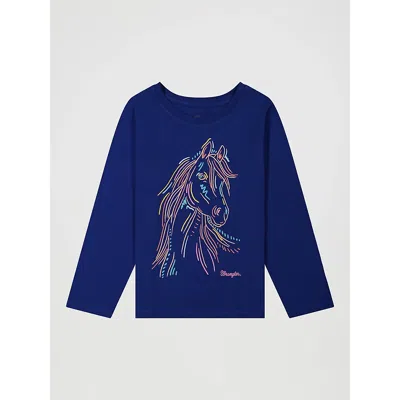 Wrangler Kids' Girl's Long Sleeve Pastel Horse Graphic T-shirt In Blue