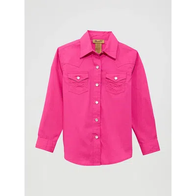 Wrangler Kids' Girl's Long Sleeve Solid Western Snap Shirt In Pink