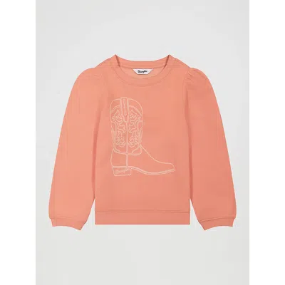 Wrangler Kids' Girl's Puff Sleeve Graphic Fleece Sweatshirt In Pink In Orange
