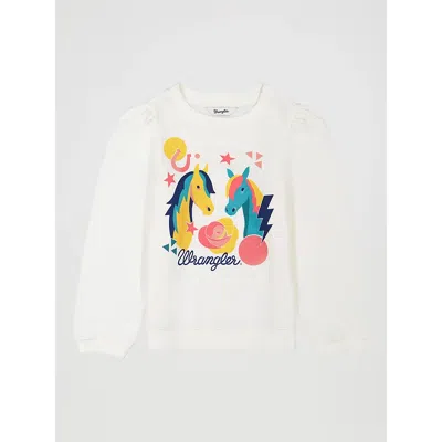 Wrangler Kids' Girl's Puff Sleeve Graphic Fleece Sweatshirt In White