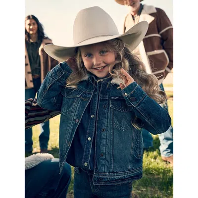 Wrangler Kids' Girl's Sherpa Lined Denim Trucker Jacket In Blue Denim