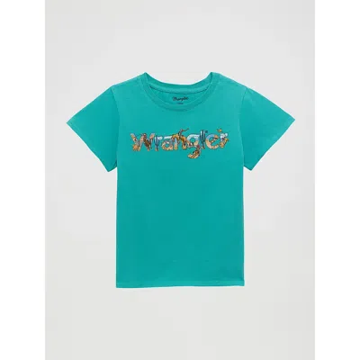Wrangler Kids' Girl's  Western Graphic Tee In Teal Logo In Blue
