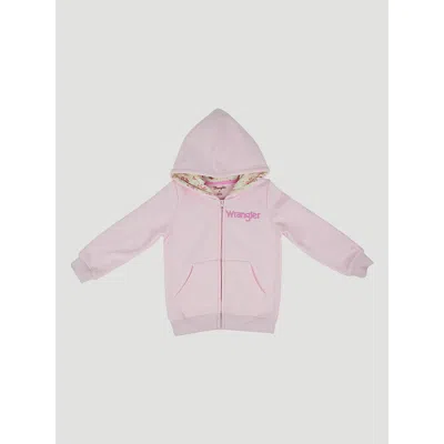 Wrangler Kids' Girl's Zip Graphic Hoodie In Pink Logo
