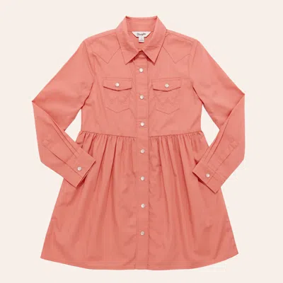 Wrangler Kids' Girl's Long Sleeve Colorwash Western Snap Dress In Pink