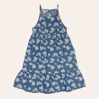 Wrangler Girls' Medium Wash Floral Boot Print Tiered Dress In Blue
