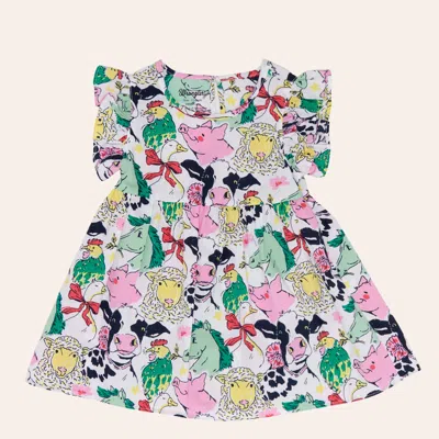 Wrangler Girls' Multicolor Barnyard Print Ruffle Sleeve Dress