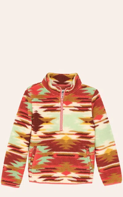 Wrangler Girls' Pink & Green Aztec Sherpa Half-zip Jacket In Multi