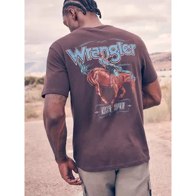Wrangler Horse & Rider Back Graphic T-shirt In Black Coffee Horse In Brown