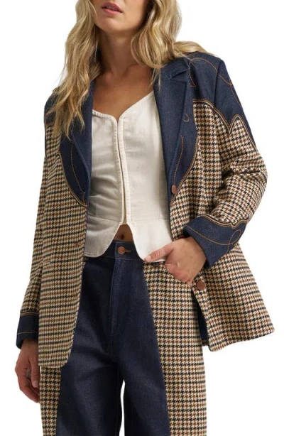Wrangler Houndstooth Cotton Blazer In Rinse