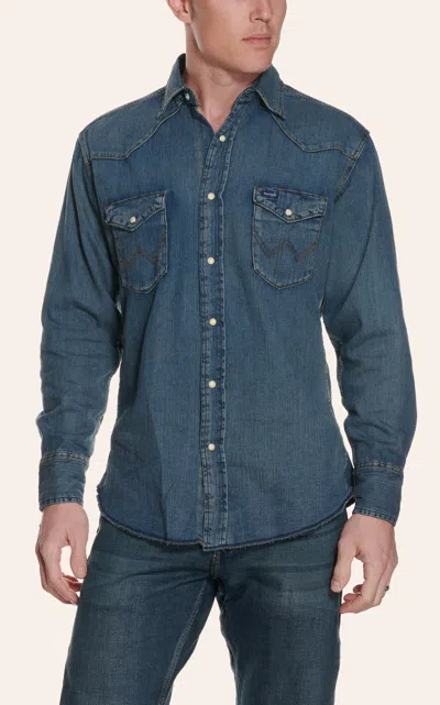 Wrangler Indigo Slub Denim Long Sleeve Shirt In Blue