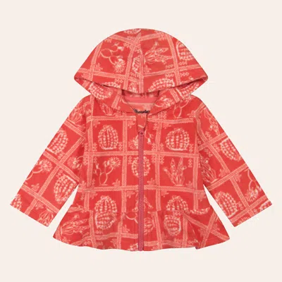 Wrangler Babies' Infant & Toddler Girls' Coral Cactus Print Fleece Graphic Ruffle Hem Hoodie In Orange