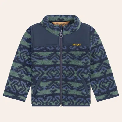 Wrangler Babies' Infant Boys' Hay Away Forest Green Aztec Stripe Print Sherpa Jacket In Blue
