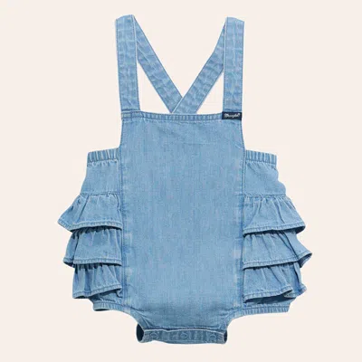 Wrangler Babies' Infant Girls' Light Wash Denim Ruffle Overall Onesie In Blue
