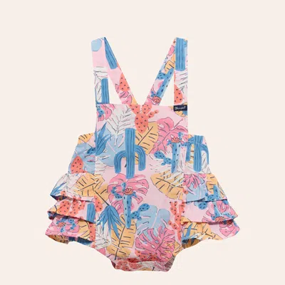 Wrangler Babies' Infant Girls' Pink Tropical Cactus Print Ruffle Overall Onesie In Multi