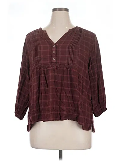 Pre-owned Wrangler Jeans Co 3/4 Sleeve Blouse In Burgundy