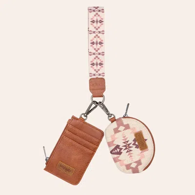 Wrangler Khaki Aztec Print 3-piece Wristlet Wallet In Brown