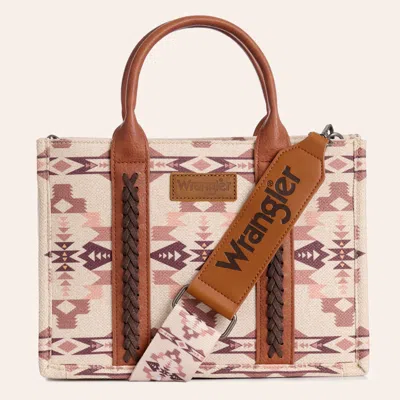 Wrangler Khaki Aztec Print Crossbody Tote Bag In Brown