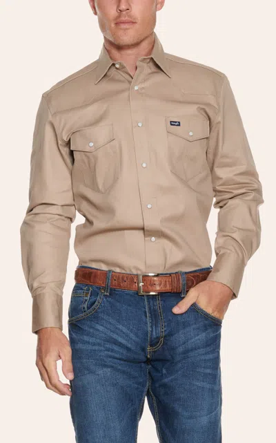 Wrangler Khaki Long Sleeve Workshirt Ms70319 In Brown