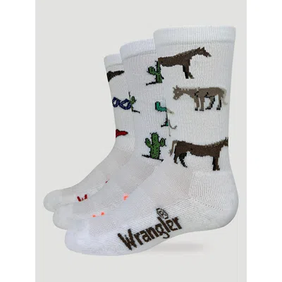 Wrangler Kid's Novelty Boot Sock (3-pack) In White
