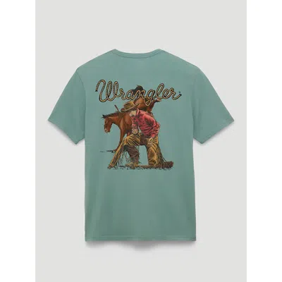 Wrangler Kneeling Cowboy Back Graphic T-shirt In Oil Blue