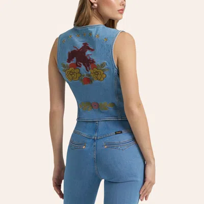 Wrangler Lainey Wilson X  Embroidered Denim Vest In Blue
