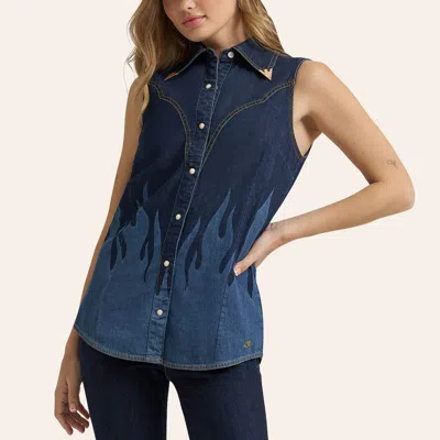 Wrangler Lainey Wilson X  Flame Sleeveless Denim Shirt In Blue