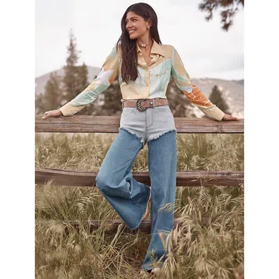 Wrangler Lainey Wilson X  Pieced Chaps Cheeky Wide Leg Jean In Classic Blue In Neutral