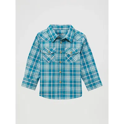 Wrangler Kids' Little Boy's Long Sleeve Plaid Western Snap Shirt In Deep Sea In Blue