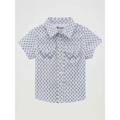 Wrangler Kids' Little Boy Short Sleeve Western Snap Shirt In Circle Geo In Blue