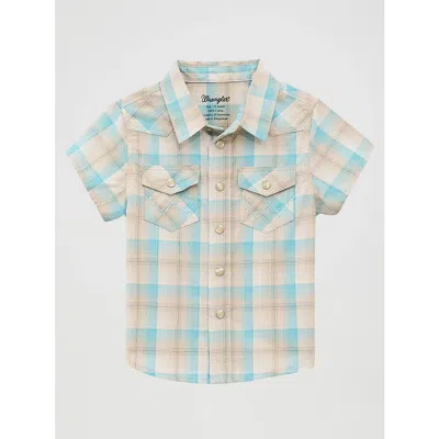 Wrangler Kids' Little Boy Short Sleeve Western Snap Shirt In Tan Light In Blue
