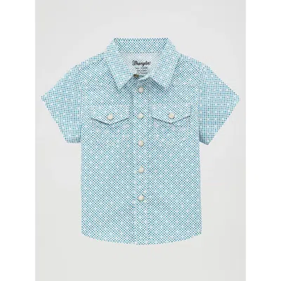 Wrangler Kids' Little Boy Short Sleeve Western Snap Shirt In Teal Geo In Blue