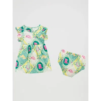 Wrangler Kids' Little Girl's Ruffle Sleeve Print Dress In Green