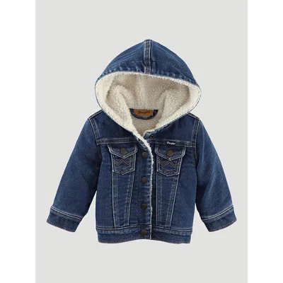 Wrangler Kids' Little Girl's Sherpa Lined Hooded Denim Jacket In Blue Denim