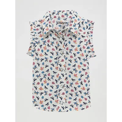 Wrangler Kids' Little Girl's Sleeveless Ruffle Western Shirt In White