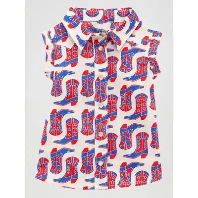 Wrangler Kids' Little Girl's Sleeveless Ruffle Western Shirt In White