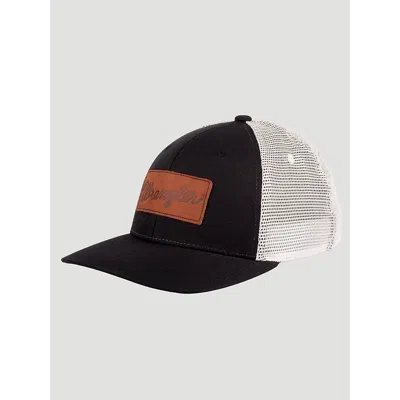 Wrangler Logo Leather Patch Baseball Cap In Black Stone