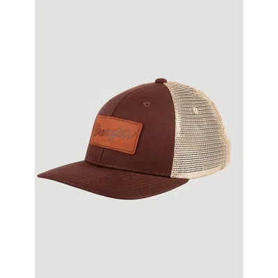 Wrangler Logo Leather Patch Baseball Cap In Dark Brown