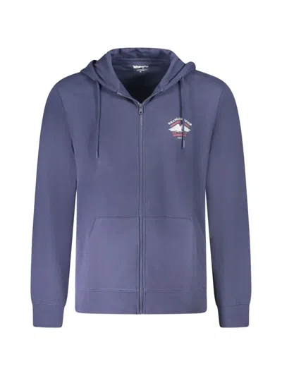 Wrangler Logo-embroidered Zip-up Hoodie In Blue