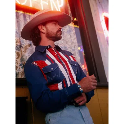 Wrangler Lone Star Brushpopper Western Snap Workshirt In Americana Bold In Blue