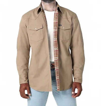 Wrangler Long Sleeve Flannel Lined Solid Work Shirt In Dune In Multi