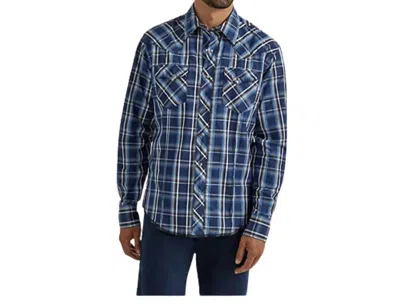 Wrangler Long Sleeve Western Snap Shirt In Blue