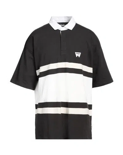 Wrangler Man Polo Shirt Steel Grey Size M Cotton In Black