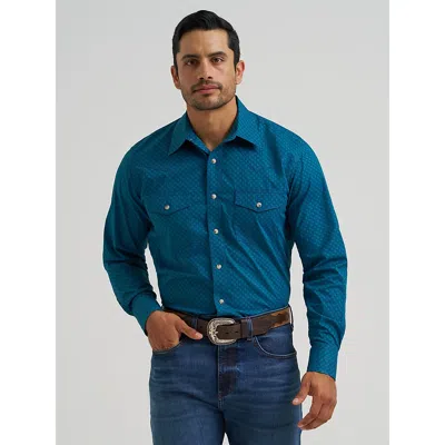Wrangler Men's 20x® Competition Advanced Comfort Long Sleeve Two Pocket Western Snap Shirt In Concentric Squa In Blue