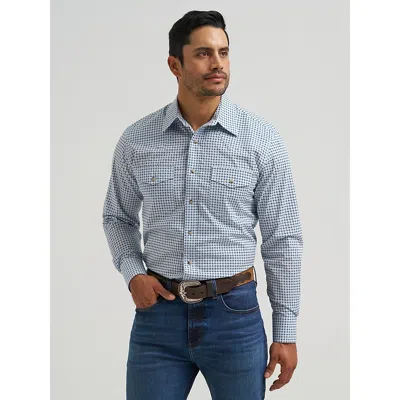 Wrangler Men's 20x® Competition Advanced Comfort Long Sleeve Two Pocket Western Snap Shirt In Modular White In Blue