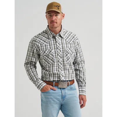 Wrangler Men's 20x® Competition Advanced Comfort Long Sleeve Two Pocket Western Snap Shirt In Olive Madras In Green