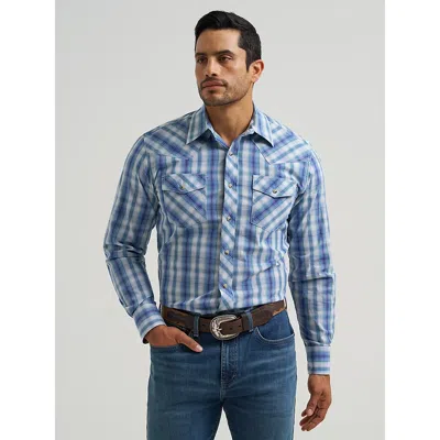 Wrangler Men's 20x® Competition Advanced Comfort Long Sleeve Two Pocket Western Snap Shirt In Pigment Plaid In Blue