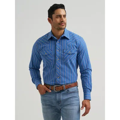 Wrangler Men's 20x® Competition Advanced Comfort Long Sleeve Two Pocket Western Snap Shirt In Riverstone Stri In Blue