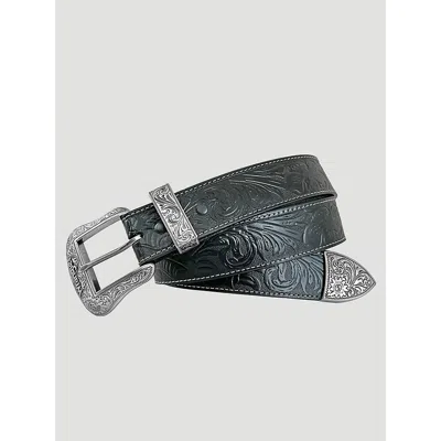 Wrangler Men's 3 Piece Western Buckle Leather Belt In Black